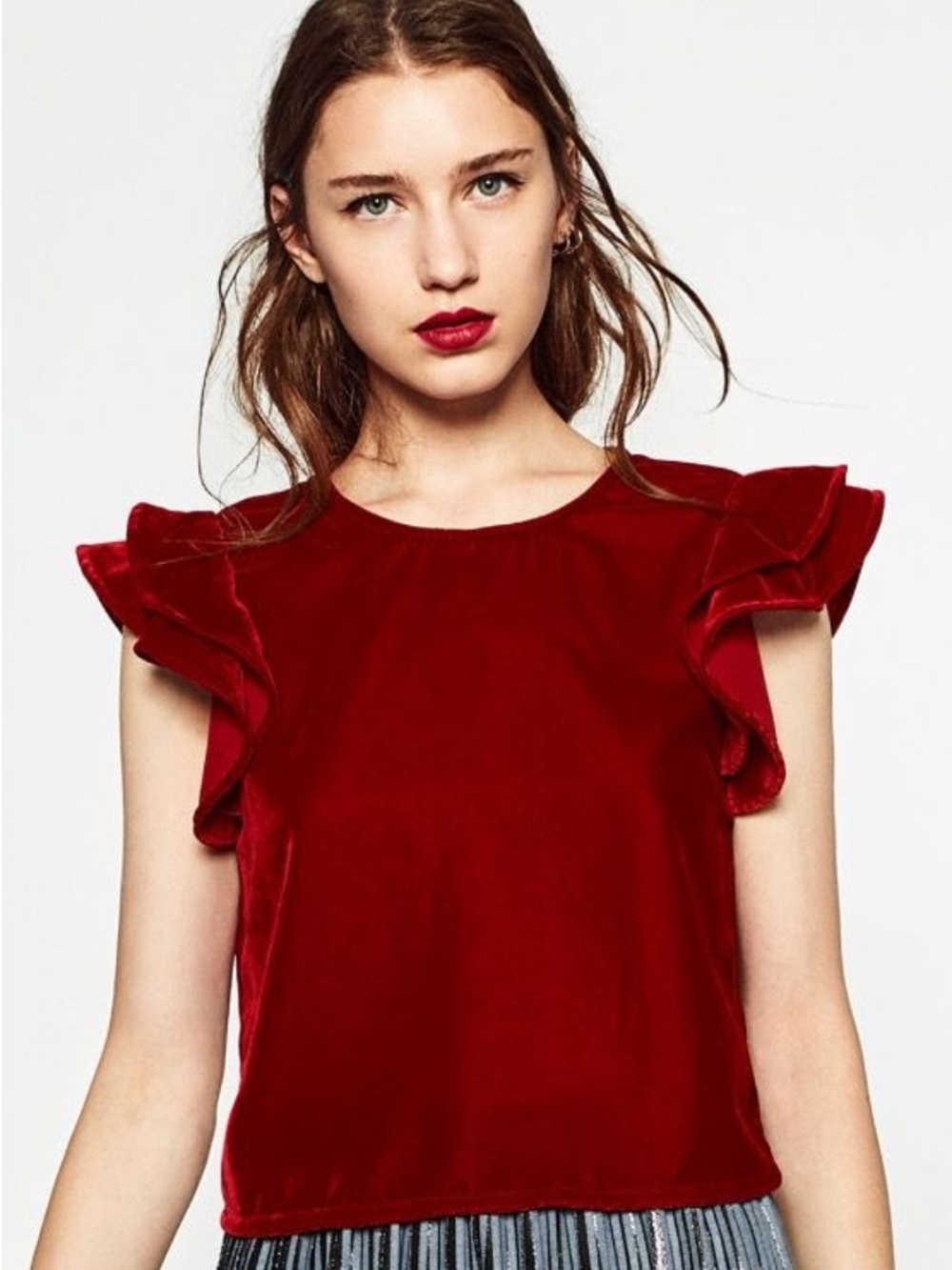 Zara Red Velvet Top Sz XS